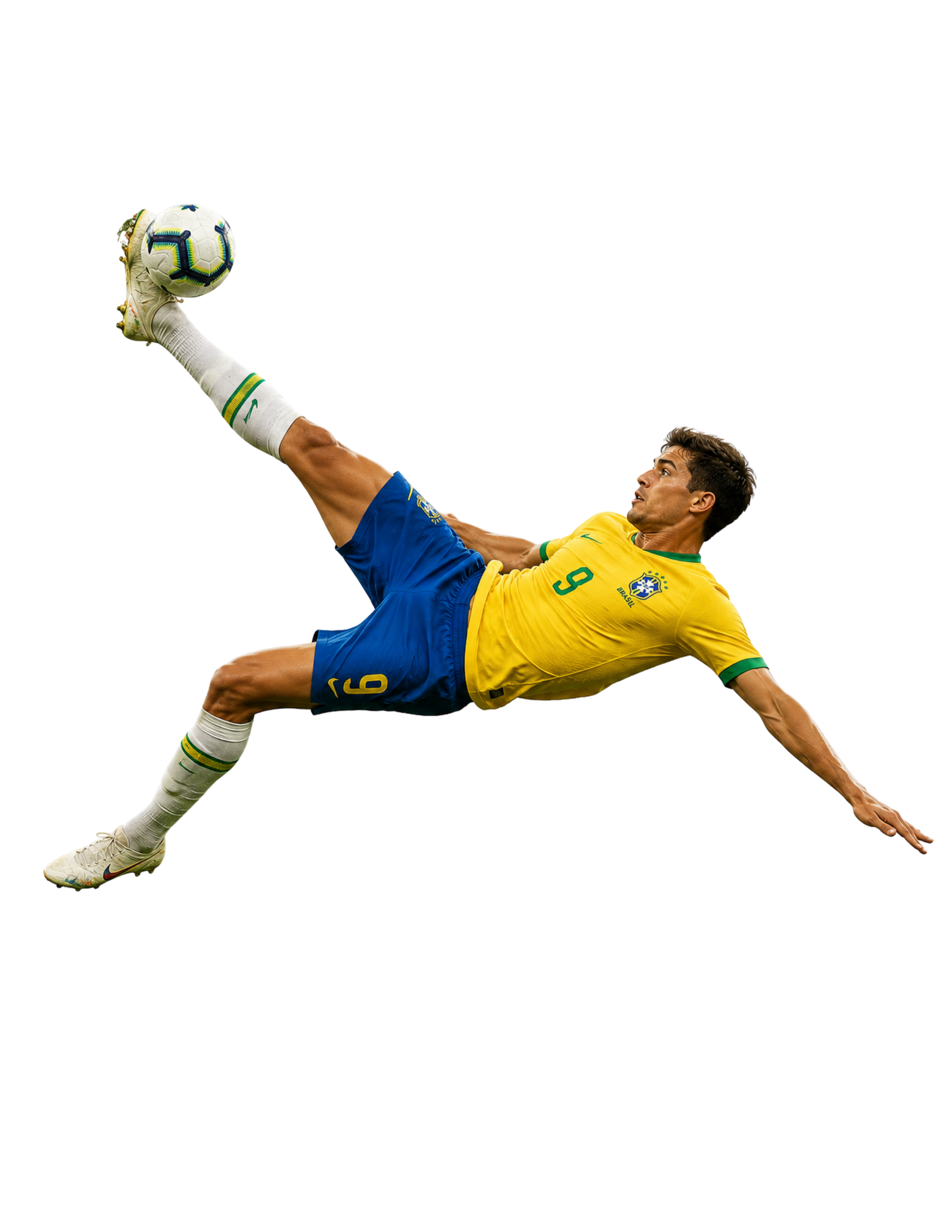 Jogador de futebol realizando uma bicicleta
